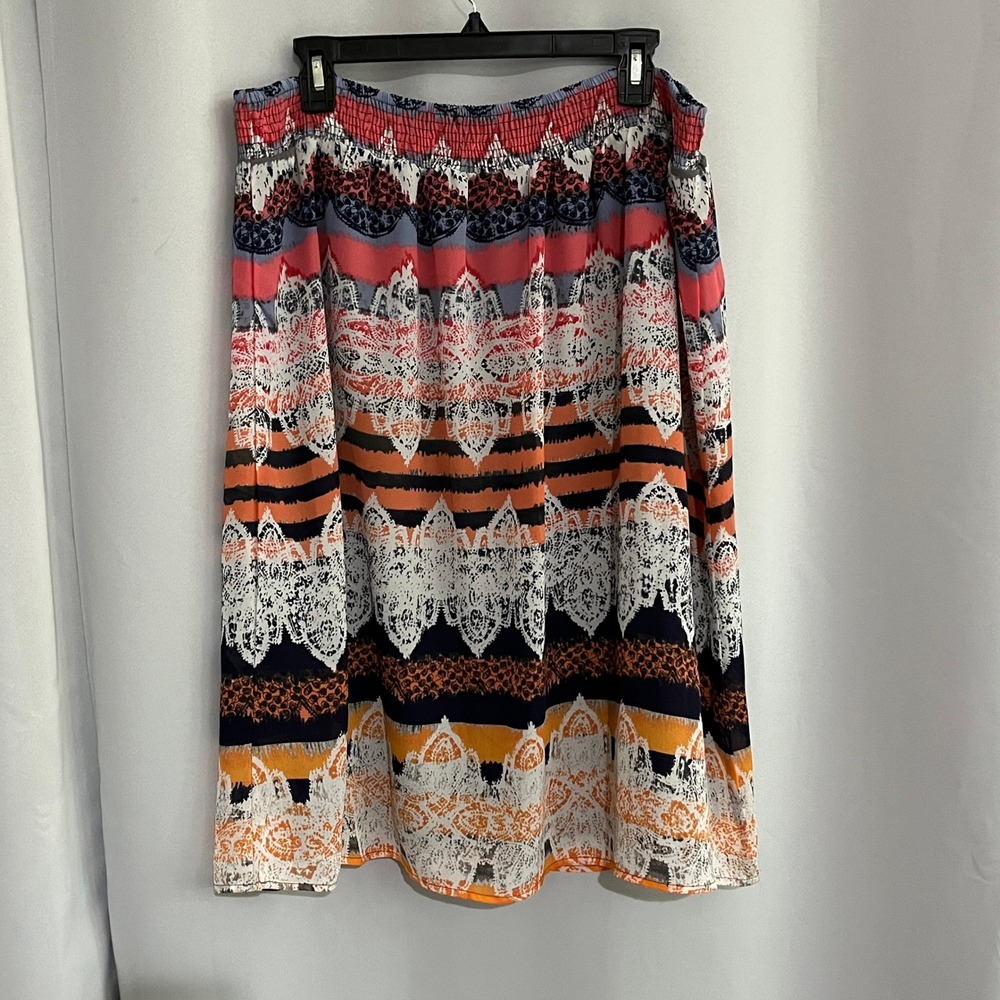 Christopher & Banks Skirt Women XL Multicolor Border Print Flowy Boho 1333 - Picture 3 of 8
